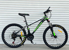 Велосипед TopRider-611 24" гірський, рама 14", зелений + крила в подарунок!