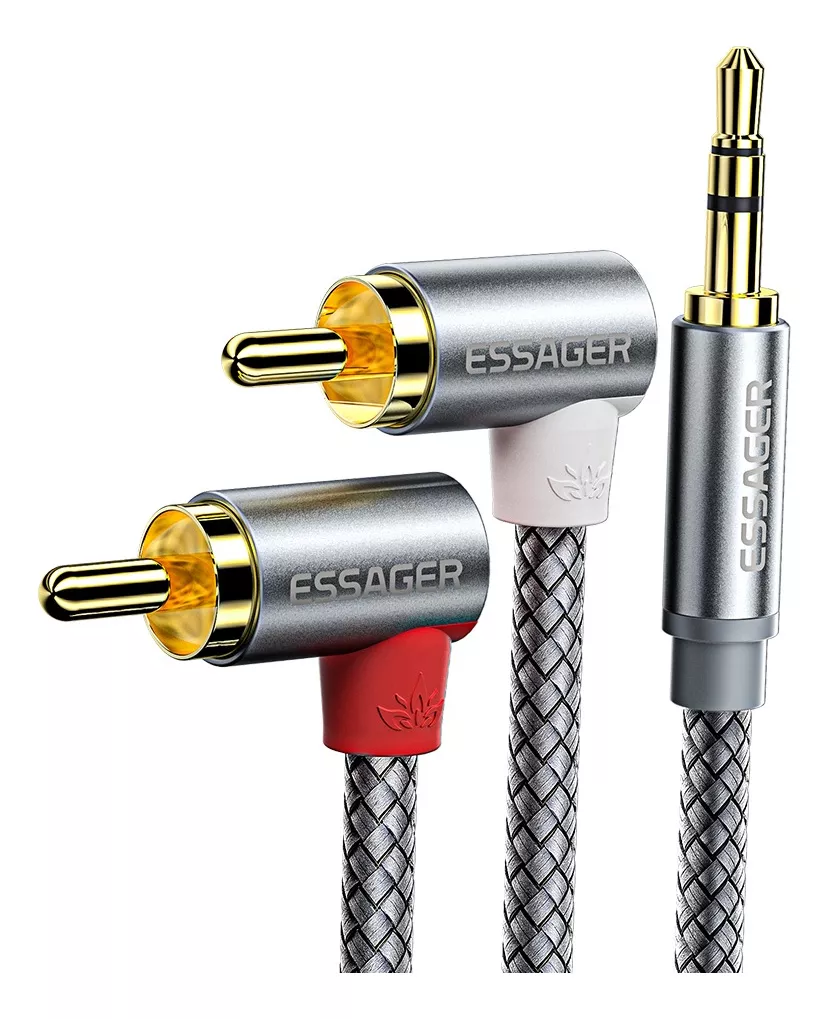 Кабель аудіо Essager 3.5 mm to 2RCA кутовий стереорозгалужувач 3 м Grey (EYPWT-MYC0G-P), фото 1