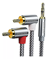 Кабель аудио Essager 3.5 mm to 2RCA угловой стерео разветвитель 2м Grey (EYPWT-MYA0G-P)