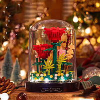 Конструктор нічник блочний дитячий з підсвіткою квітка в колбі Червоні троянди квіти