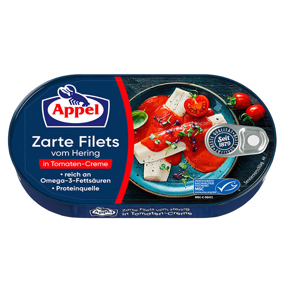 Ніжне філе Оселедця в томатному кремі, Appel Zarte Filets von Hering in Tomaten-Creme, 200г (Ні...