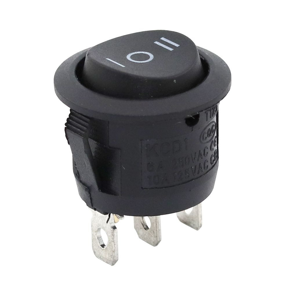 Перемикач клавішний ON-OFF-ON 3 pin круглий. Без підсвічування. Чорний., фото 1