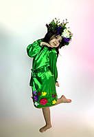 Детское платье Лесной Мавки, костюм атласный Лесной Мавки с венком, зеленый