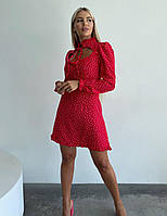Красивое короткое женское платье в мелкий горошек, красное платье женское, модные женские платья