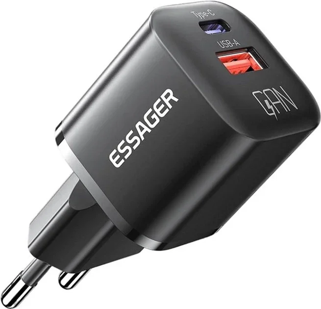 Зарядний мережевий пристрій Essager GaN 20W швидке заряджання Black (ES-CD31)