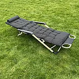 Шезлонг садовий до 125кг + МАТРАЦ CT-SF02-BK ЧОРНИЙ Розкладне крісло Лежак, фото 2