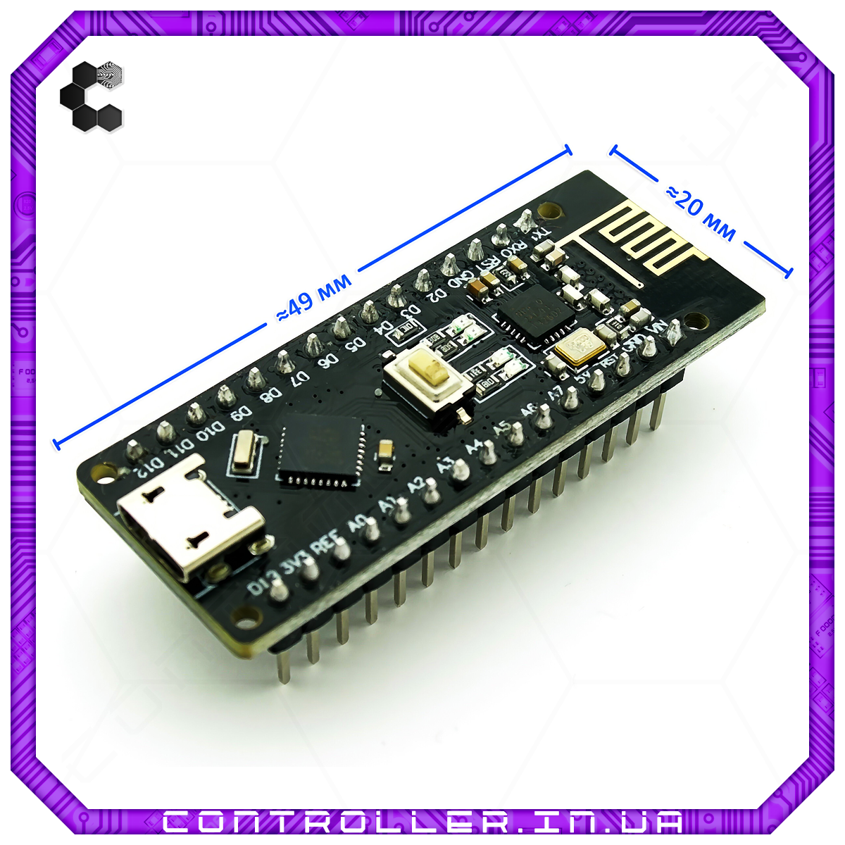 Мікроконтролер Arduino Nano 3.0 ATMega328 CH340 microUSB з NRF24l01+ 2,4G ніжки припаяні