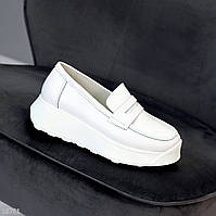 Молодіжні білі шкіряні жіночі туфлі лофери натуральна шкіра флотар взуття жіноче