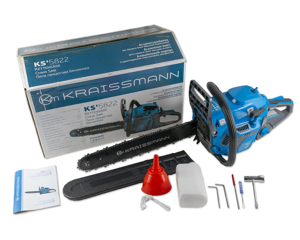 Бензопила KRAISSMANN KS'5822 (1 шина, 1 ланцюг, двигун 58 см³) Німеччина, фото 1