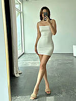 Женское облегающее платье мини, в рубчик, белое