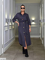 Платье рубашка женское классическое деловое стильное джинсовое ниже колен миди с поясом больших размеров 54/56
