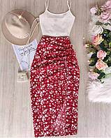 Женский летний костюм-двойка топ+юбка из ткани софт+мустанг размеры 42-48