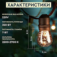 Гірлянда вулична в стилі ретро світлодіодна F27 на 10 LED ламп довжиною 5 метрів