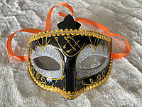 Карнавальная серебряная маска чёрный с серебром