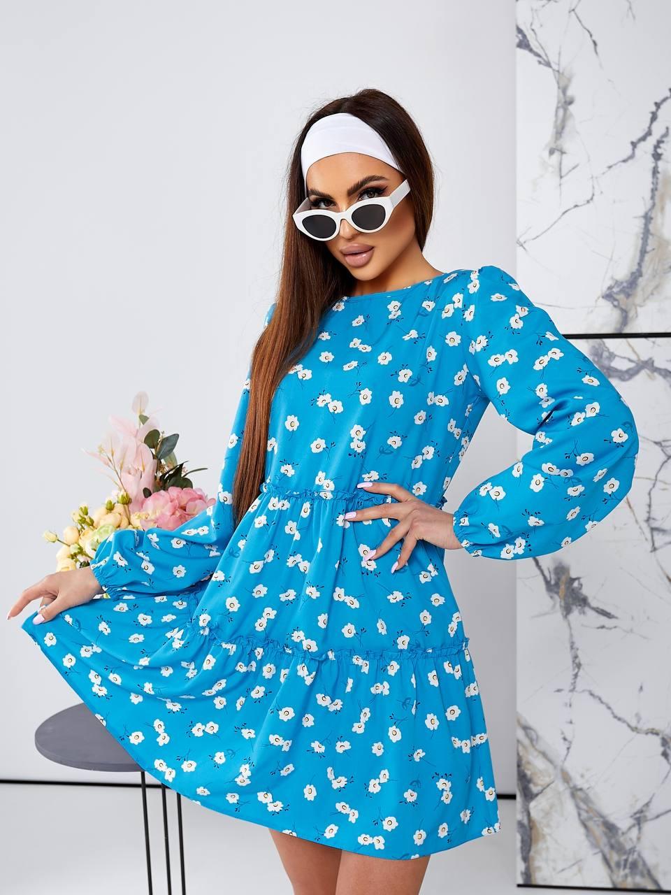 Романтичне повітряна сукня з розкльошеною спідницею в дрібний квітковий принт, фото 1