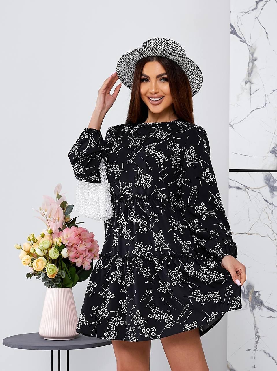 Романтичне повітряна сукня з розкльошеною спідницею в дрібний квітковий принт, фото 1