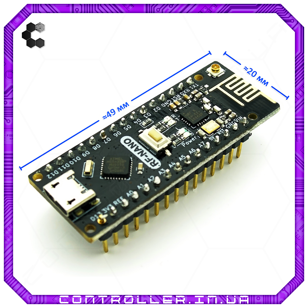Мікроконтролер Arduino Nano 3.0 ATMega328 CH340 microUSB з NRF24l01 2,4G ніжки припаяні, фото 1