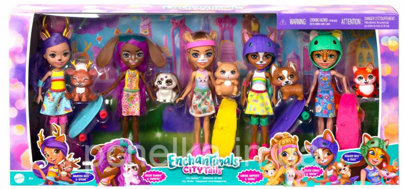 Набор из пяти кукол Экскурсия городом Энчантималс Enchantimals City Tails Skater Multipack 5 Pack Dolls