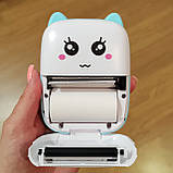 Дитячий міні принтер Mini Printer термопринтер дитячий Котик бірюзовий, фото 8