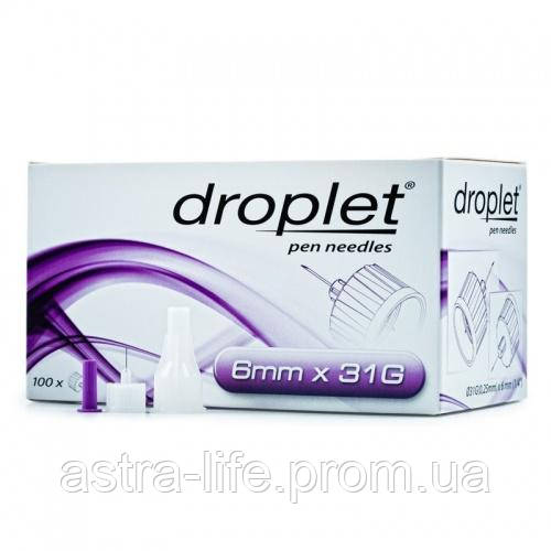 Голки для інсулінових шприц-ручок Droplet 6 mm*31G 100 шт/уп