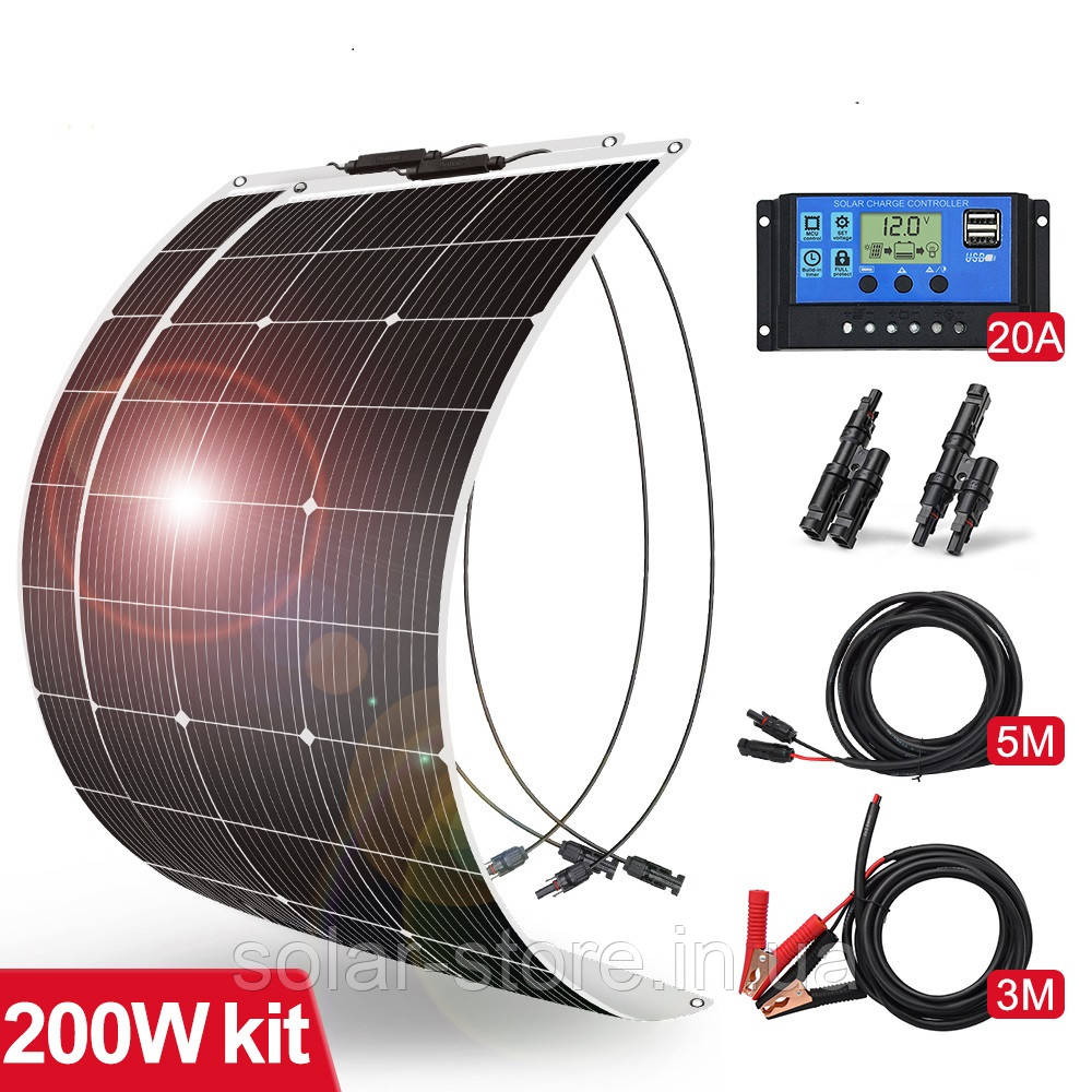 Гнучкка сонячна панель, батарея 200W комплект Dokio DFSP