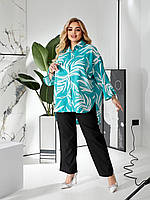 Жіночий стильний діловий костюм: сорочка з розрізами з боків та вільні штани, батал великі розміри