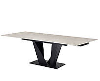 Керамічний розсувний стіл сучасний стильний Алонцо TML-955 Крема Делікато опора чорна VetroMebel