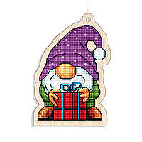 Новогодняя игрушка подвес на елку - Гном с подарком FNGi-013 (Набор для вышивки)