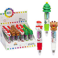 Ручка кулькова(автомат) 4 кольори міні "Новий рік" 881-4, товщина- 0,7 мм, довжина- 9,5см, 36 шт в