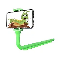 Держатель для телефона гибкий Cute Worm Lazy Holder 7304 с присосками черный Зеленый