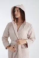 Женский вафельный халат с капюшоном Nusa Размер S,M,L/XL,2XL/Турецкий Халат