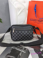 Фирменная барсетка на длинном ремне Луи Виттон серого цвета, модная мужская сумка планшет Louis Vuitton