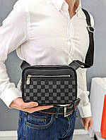 Серая брендовая мужская сумка Louis Vuitton, удобный мессенжер Луи Виттон на плечо из экокожи