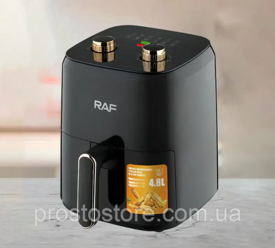 Аерофритниця електрична RAF приготування без масла, механічне управління 1800 Вт, 4.8 л Чорний Аерогриль Фритюрниця, фото 1