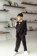 Костюм - трійка дитячий шкільний, брючний, жилет, брюки, піджак, шкільна форма для хлопчика, Чорний, 110-164