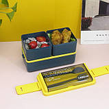 Ланч набір 3в1 Ланч-бокс з приладами на 1400мл і термосумкою ланч-бег - синій, фото 5