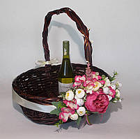 Декор для Великоднього кошика, стрічка з квітами, Пасха 2024, півонія бордо