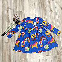 Синее детское платье Next с единорогами 116-122см
