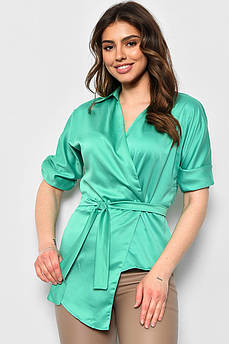 Блуза жіноча на запах зеленого кольору 173757M