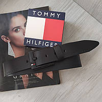 Кожаный мужской ремень Tommy Hilfiger с черной пряжкой black