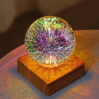 3D нічник MYT-10257-1 Куля скляний, феєрверк, ЗП USB