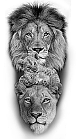 Алмазна мозаїка (вишивка) Родина левів. Монохром , 40х70см, повна викладка, квадратні камені, на підрамнику