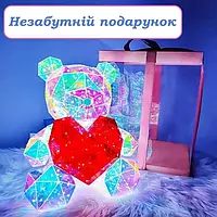 Хрустальный Ночник "Мишка Тедди" 3D LED с Красным Сердцем, 25 см