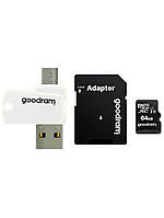 Карта памяти microSDXC, 64Gb, Class10 UHS-I, Goodram, SD адаптер, OTG Card reader (M1A4-0640R12)