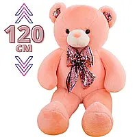 М'яка іграшка великий плюшевий Ведмідь Masyasha Ведмедик з бантом з паєток 120 см Колір рожевий KMHJ-00052