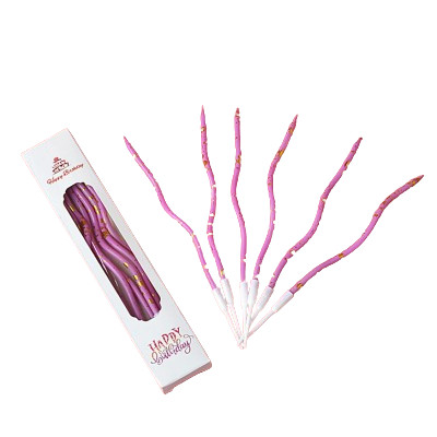 Свічки для торта "Хвилясті" 6 шт. РОЖЕВІ з золотими крапками