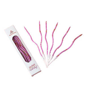 Свічки для торта "Хвилясті" 6 шт. РОЖЕВІ з золотими крапками