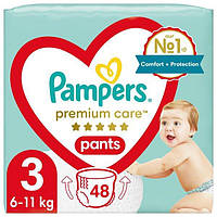 PAMPERS Дитячі одноразові підгузки-трусики Premium Care Pants Midi (6-11кг) 48 шт.