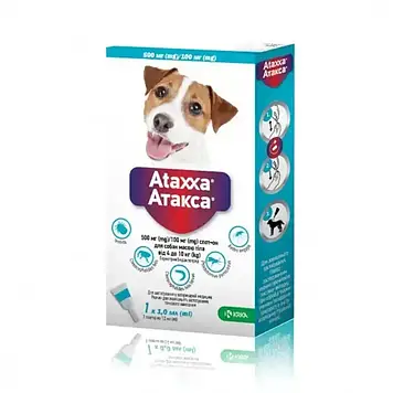 Атакса (Ataxxa) краплі для собак від 4 до 10 кг проти бліх, кліщів, вошей, волосоїдів (1,0 мл 1 піпетка) KRKA
