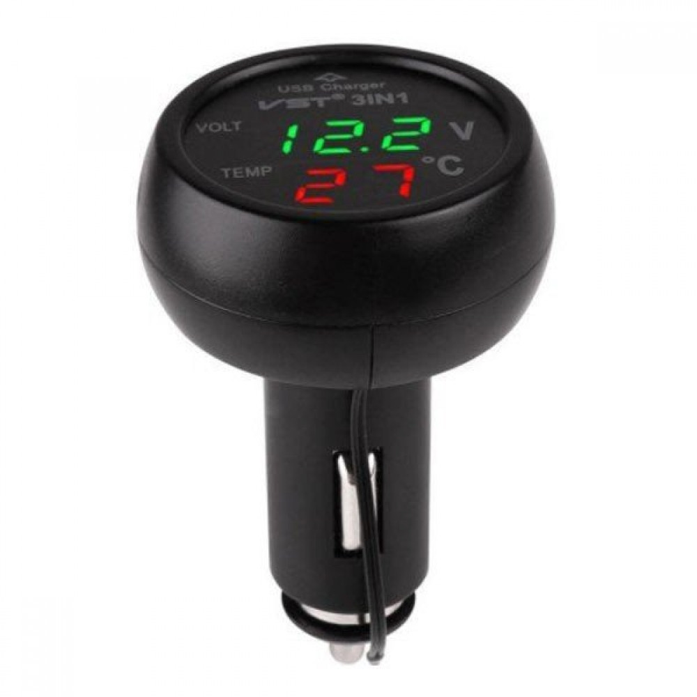 Часы термометр автомобильные измерительные универсальные + вольтметр VST 706-4 в прикуриватель + USB ( RSA_234 - фото 1 - id-p2139939939